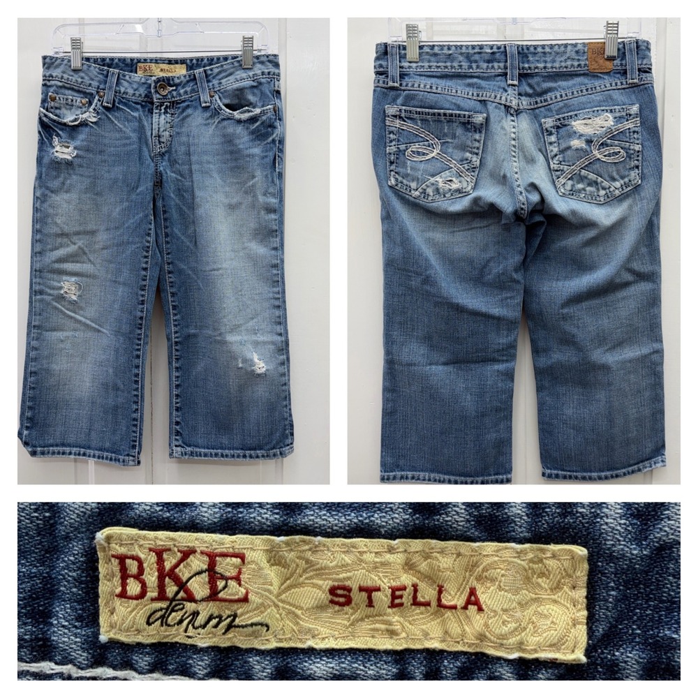BKE Stella Womens 26 Distressed Denim Jean Capri Capris Blue BWX1738